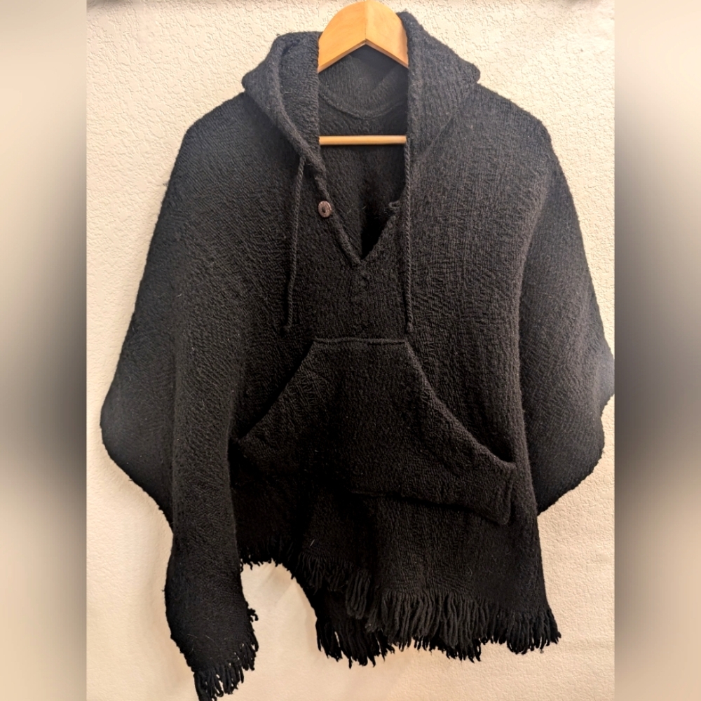 Black Poncho with Fringe